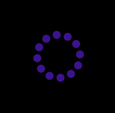 A circular arrangement of dots that may rotate or scale with sound.