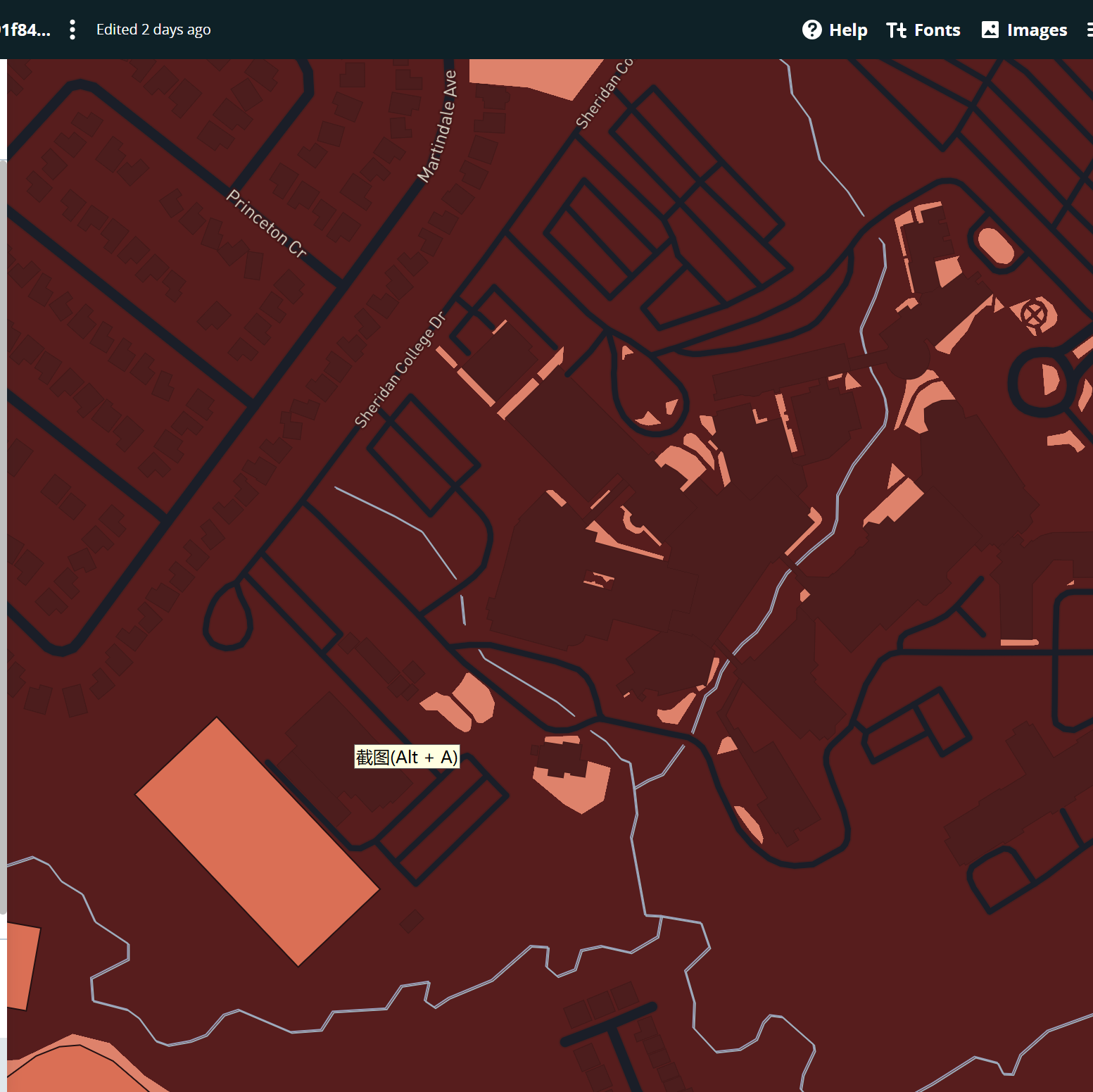 Sheridan shown on map